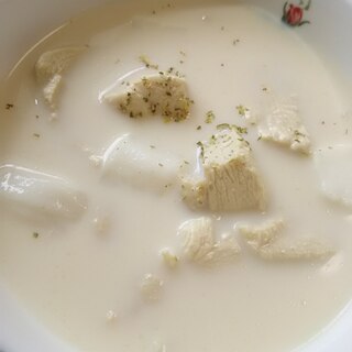 鶏むね肉と白はんぺんの豆乳スープ(^^)